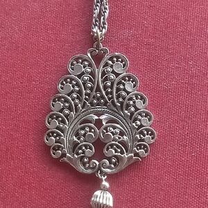 Intricate Silver Filigree Pendant Necklace - Women's Jewelry